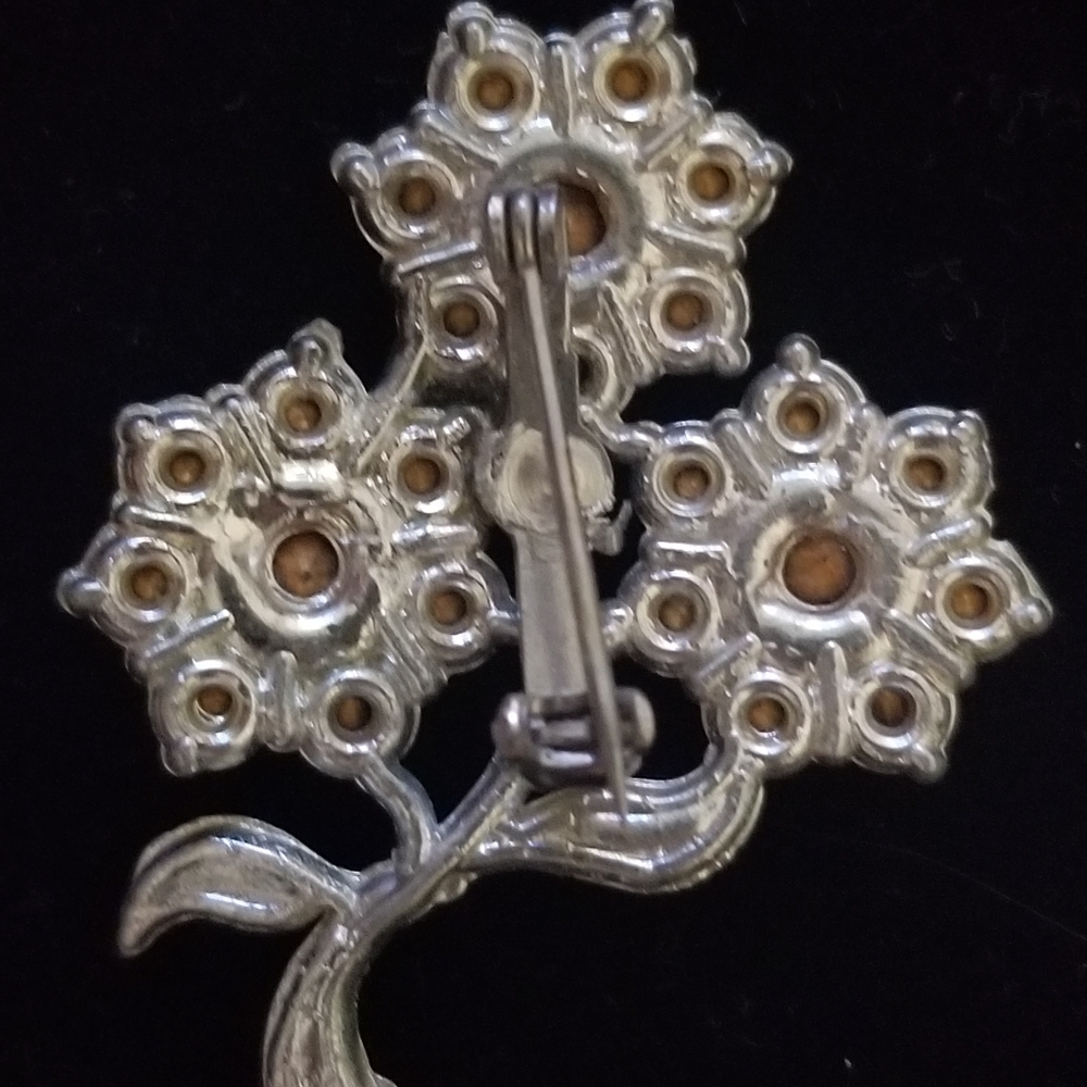 Vintage Rhinestone 3 Flower Brooch - Picture 3 of 3